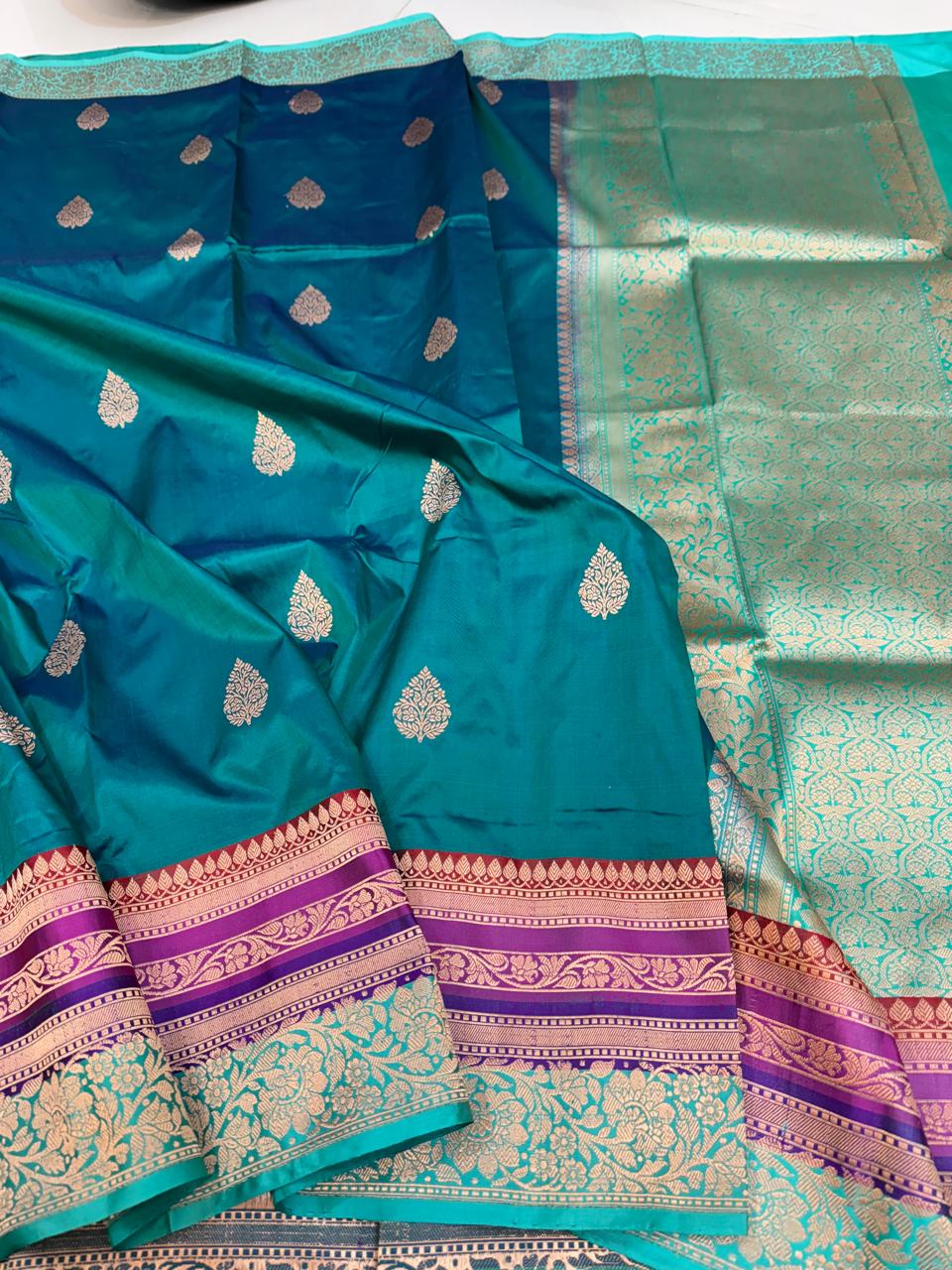 Blue Katan Silk Handloom Banarasi Saree